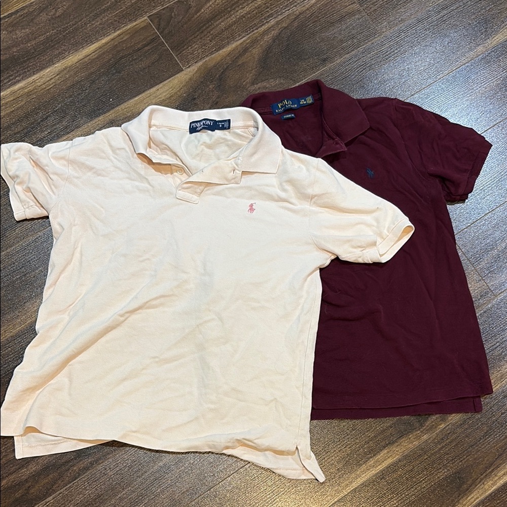 Polo by Ralph Lauren Men's Cream and Burgundy Polo Shirts